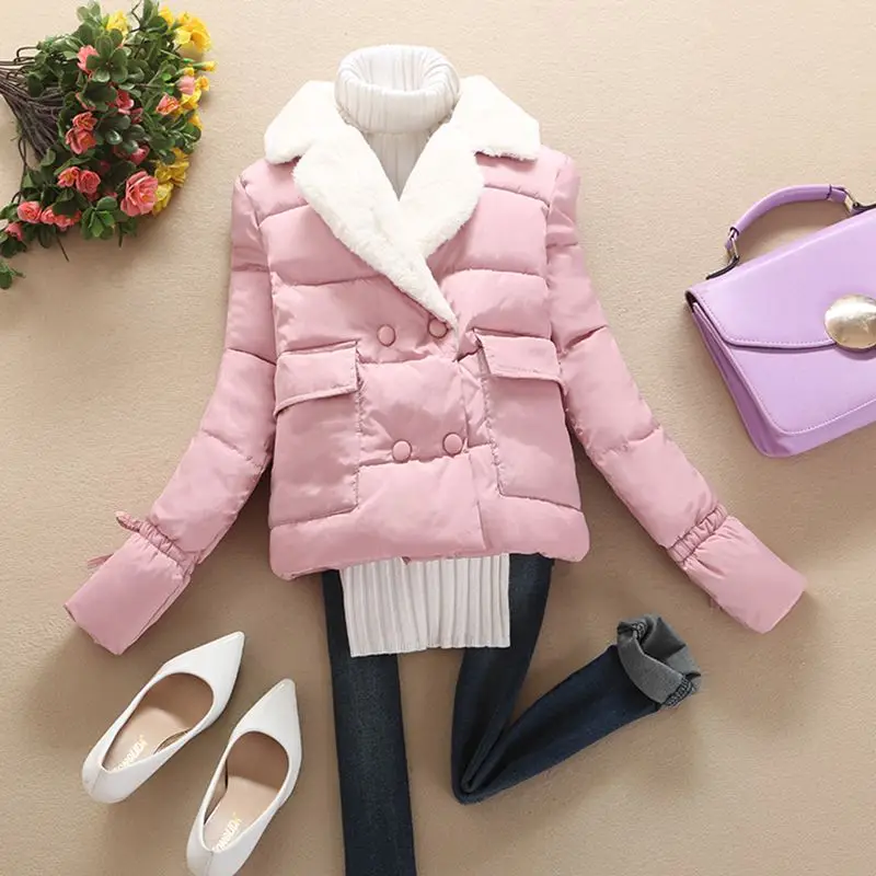 

New Autumn Winter Velvet Jacket Women Thick Slim Cotton Down Parkas Padded Coat Female Lambswool Short Jackets Outwear SF1186