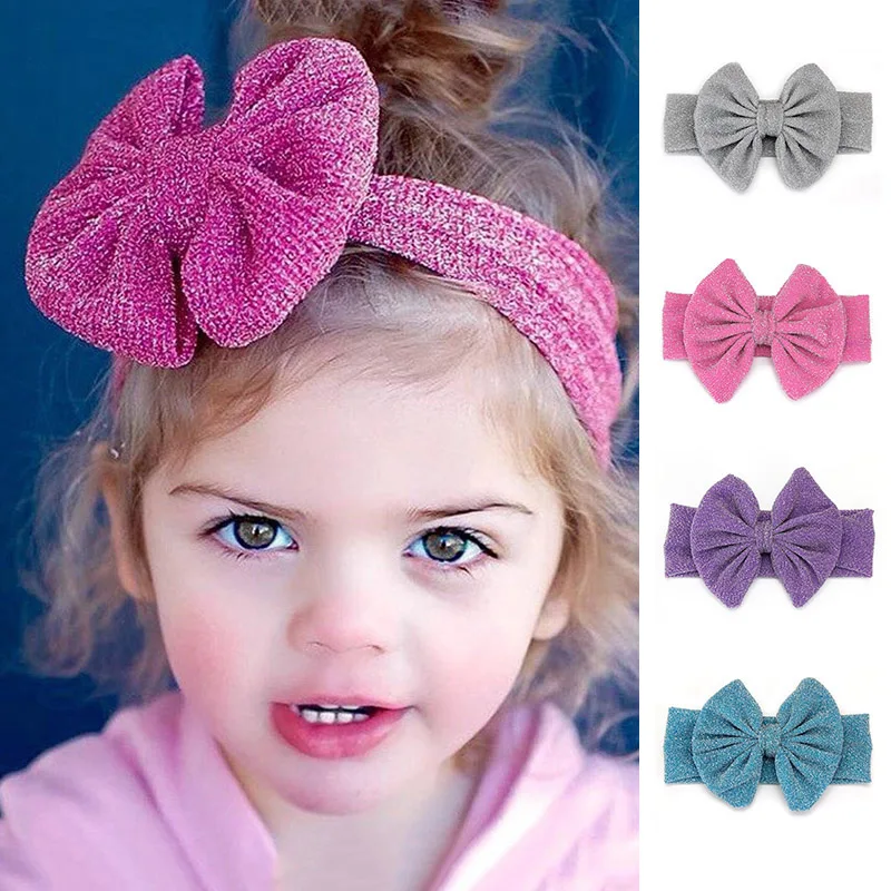 Cute Shiny Big Bowknot Baby Headbands Toddler Kids Elastic Baby