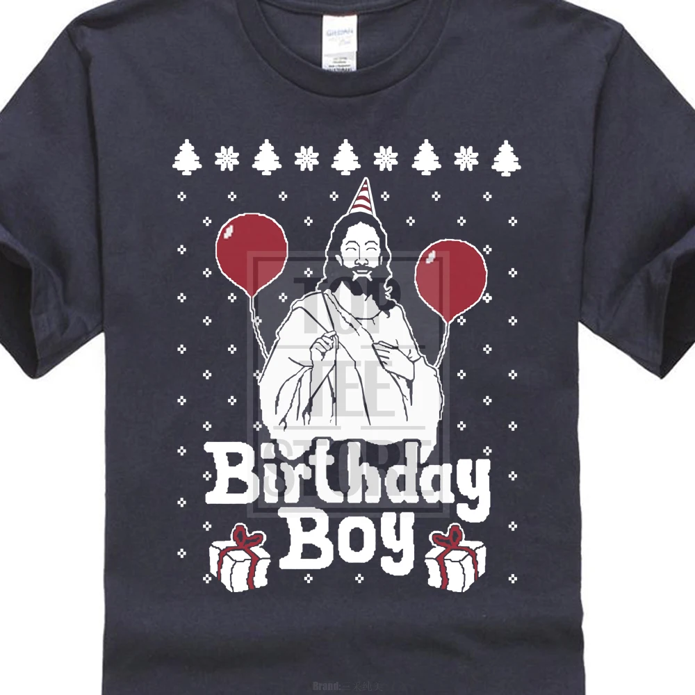 Модный высококачественный персональный Уродливый Рождественский свитер с изображением Иисуса, на день рождения, для мальчиков, на Рождество, праздничный Подарок, Идея, летняя мужская футболка с принтом - Цвет: Тёмно-синий