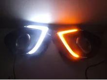 Eosuns led drl luz corriente diurna para mitsubishi asx 2013 2014 con la señal de vuelta amarillo, tubo de luz de diseño