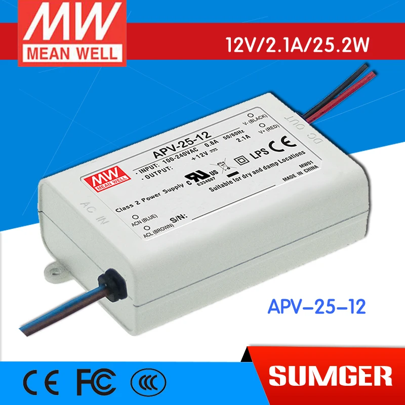 

[Freeshiping 6Pcs] MEAN WELL original APV-25-12 12V 2.1A meanwell APV-25 12V 25.2W Single Output LED Switching Power Supply