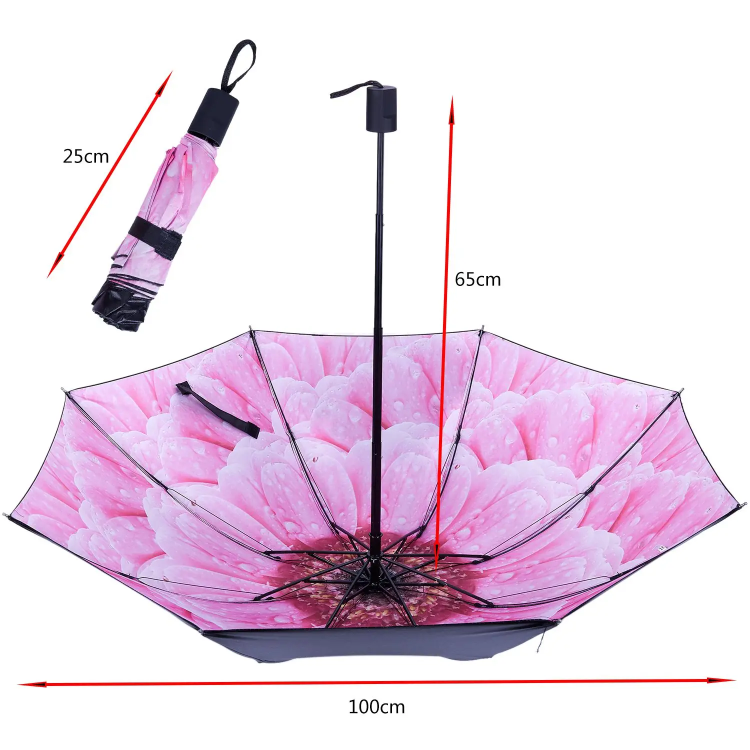Три сложения зонтики от солнца и дождя женский цветочный принт черный затенение покрытие зонтик Женский Мода Зонтик Анти УФ