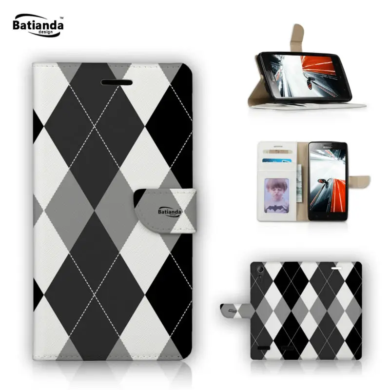 PU Leather Cases For Lenovo K3 A6000 5 Wallet Stand font b Tartan b font Pattern