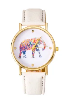

YCYS!Fabulous new Fashion Women Elephant Printing Pattern Weaved Leather Quartz Dial Watch wristwatch White