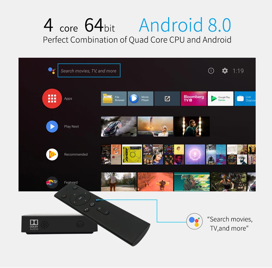 MECOOL Android tv KM8 A tv Google Голосовое управление Smart tv Android 8,0 Amlogic S905X 2 ГБ DDR3 16 Гб ТВ приставка Bluetooth 4,2 приставка