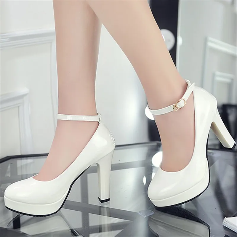 

10.5CM High Heel Shoes Women Platform Pumps New Ladies Patent Leather Thin High Heels Female Fashion Slip On Office Career Shoes