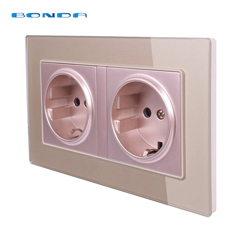 EU standard Crystal Glass Panel Power Socket Plug Grounded 16A French