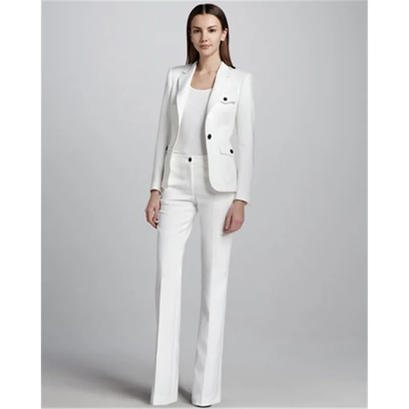163 White One Button Womens Business Work Suits Female Office Uniform Wedding Tuxedo Ladies Formal Trouser Suits 2 Piece Sets Blazer