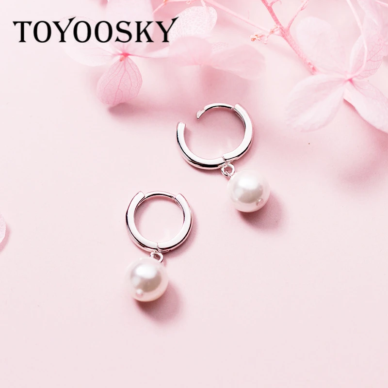 

TOYOOSKY 925 Sterling Silver 8MM Pearl Drop Ear Clip Earrings for Women Girls Fashion Silver Earrings Jewelry Brincos
