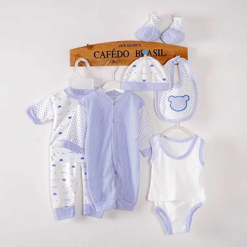 8 предметов/От 0 до 3 месяцев/весенне-осенний спортивный костюм для новорожденных Детский комплект одежды из хлопка комплект одежды унисекс для маленьких мальчиков и девочек, BC1002 - Цвет: Синий