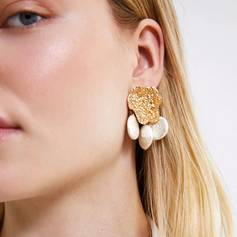 

FASHIONSNOOPS Boho Vintage Simulated Pearls Dangle Earrings For Wedding Elegant Women Girls Round Statement Earring Gift