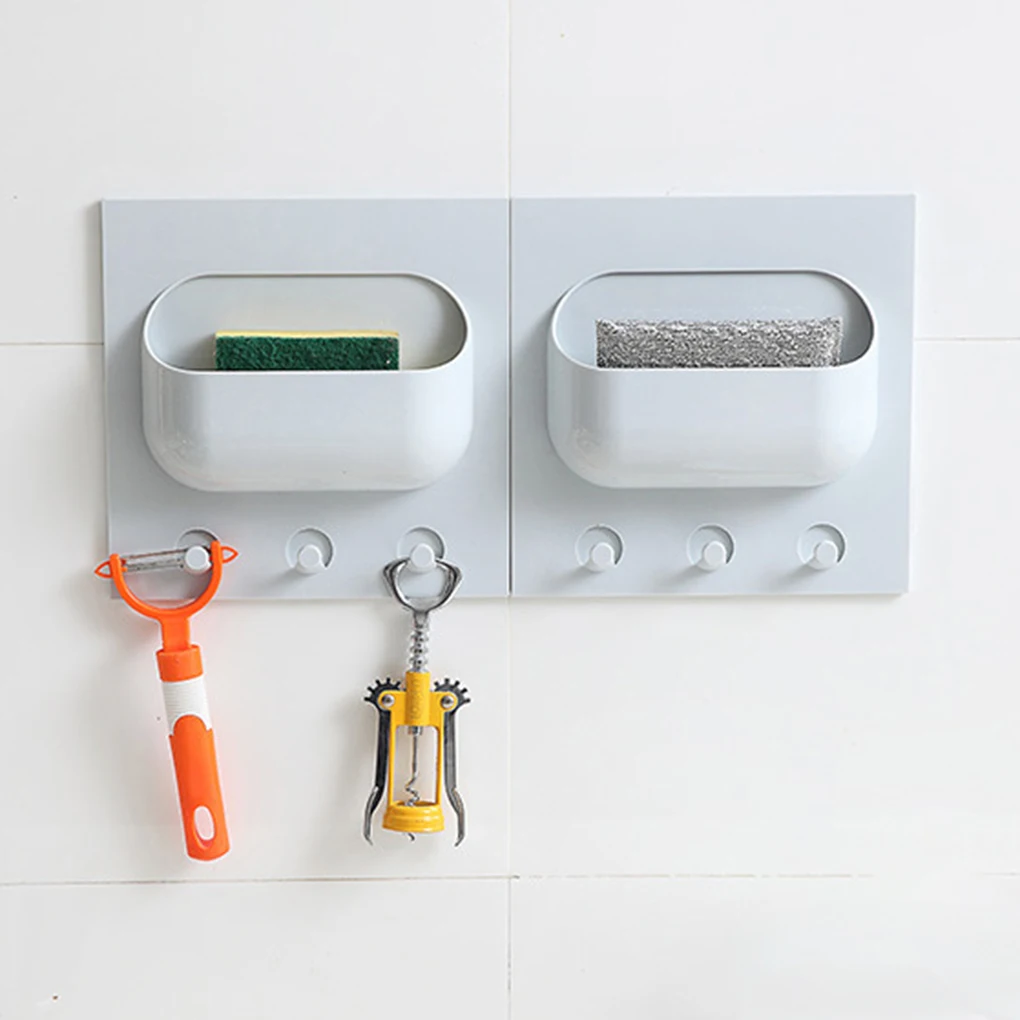 

Plastic Adhesive Wall Hanging Rack Punch-Free Sticky Storage Organiser for Bathroom Kitchen 3 Holes
