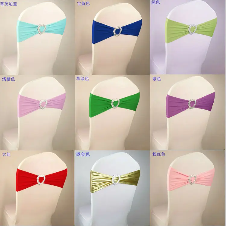 

Lycra Elastic bow chair sashes 50pcs/lot Love heart buckle wedding decoration bow chair cover Free Shipping