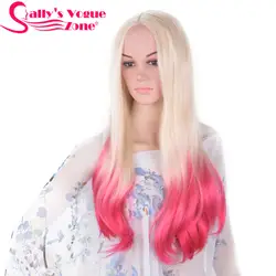 Sallyhair ombre блондинка розовый цвет парики Высокая температура волокна 20 дюймов 280 г целую голову волнистые парики для женщин длинные