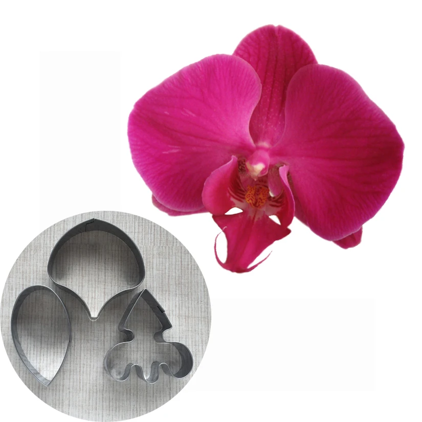 

3 pcs/set Butterfly Orchid Sugarcraft Cutters Set, Stainless Steel Fondant Cake Cookie Decorating Tools