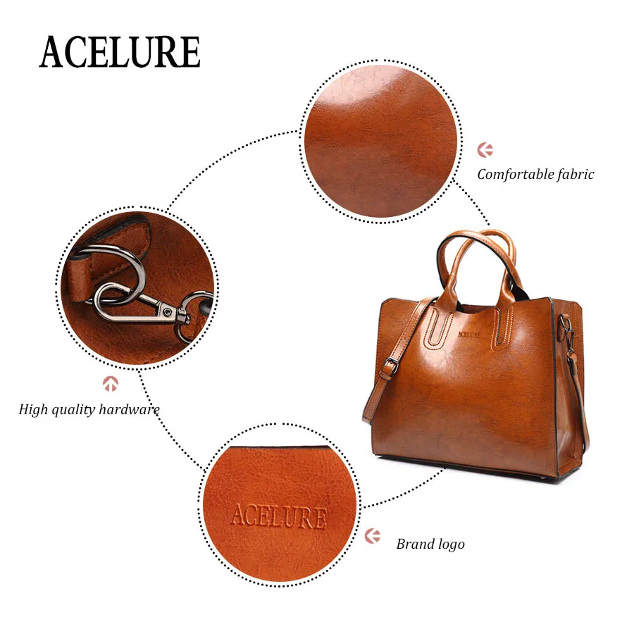 ACELURE Bolsos de cuero las mujeres grandes bolso Casual de alta calidad Bolsos De Mujer tronco bolso español Marca bolso de hombro señoras grandes Bolsos