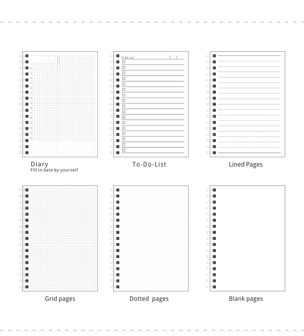 A5 A6 B5 книга со спиралью катушки Тетрадь линии пустой миллиметровая бумага Журнал Дневник Блокнот для набросков для школы принадлежности