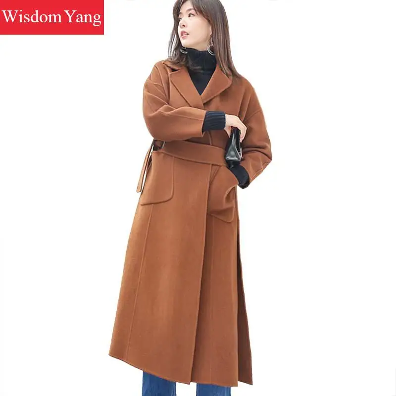 

Winter Warm Women Sheep Wool Coats Caramel Woman 2018 Korean Female Big Woolen Overcoat Long Coat Ladies Elegant Outerwear