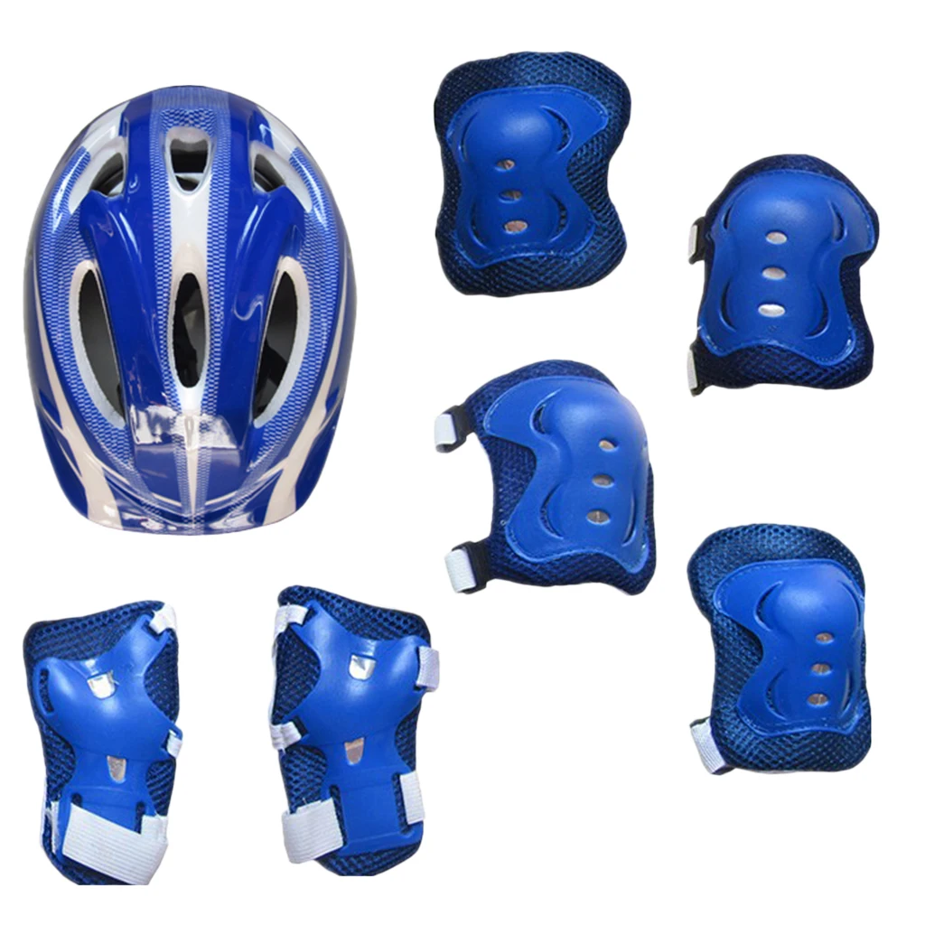 Child's 7Pcs Cycling Roller Skating Protective Gear Set 58-62cm Safety Helmet+Knee&Elbow Pads+Wrist Guards Kids Protective Gear