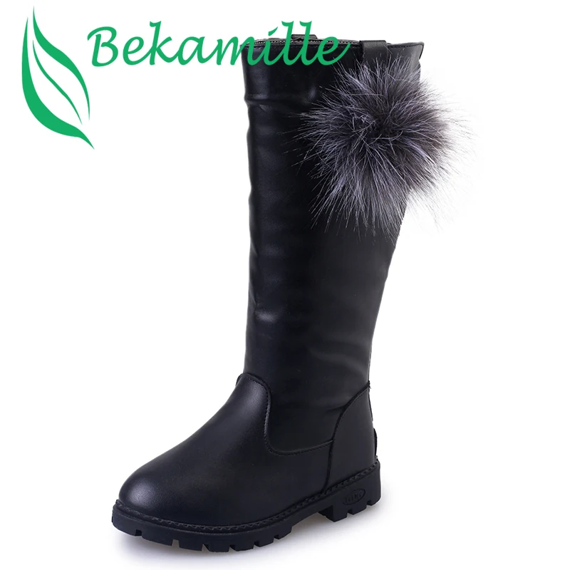 

Bekamille Autumn Children Boots Shoes Winter Fashion Kids Girls princess High Boots Girls Solid Color PU boots size 27-37