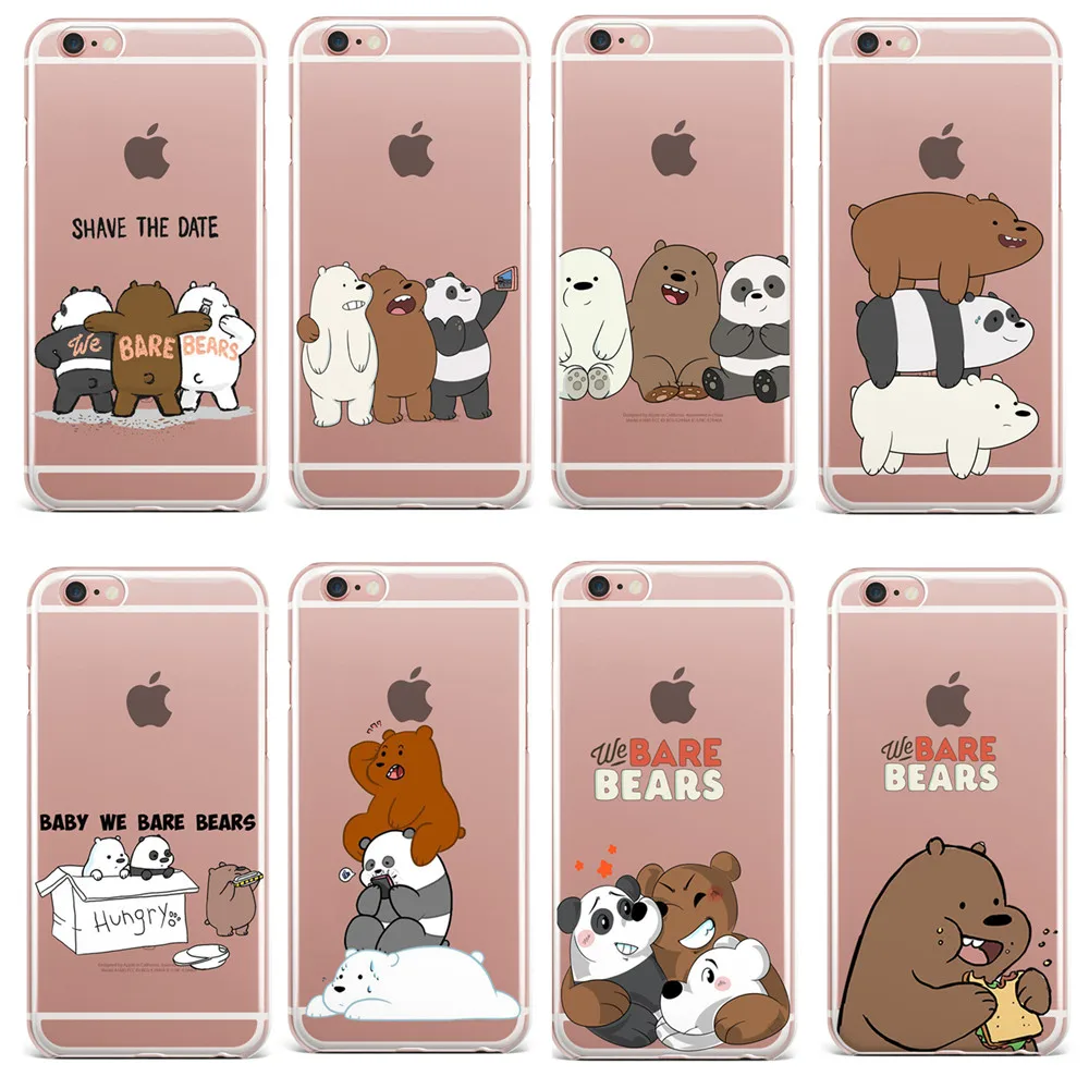 Transparent Hard Phone Case For iPhone X SE 5 5S 6 6S 7 8 Plus Cartoon Animation We Bare Bears Grizzly & Panda & Ice Bear Cover