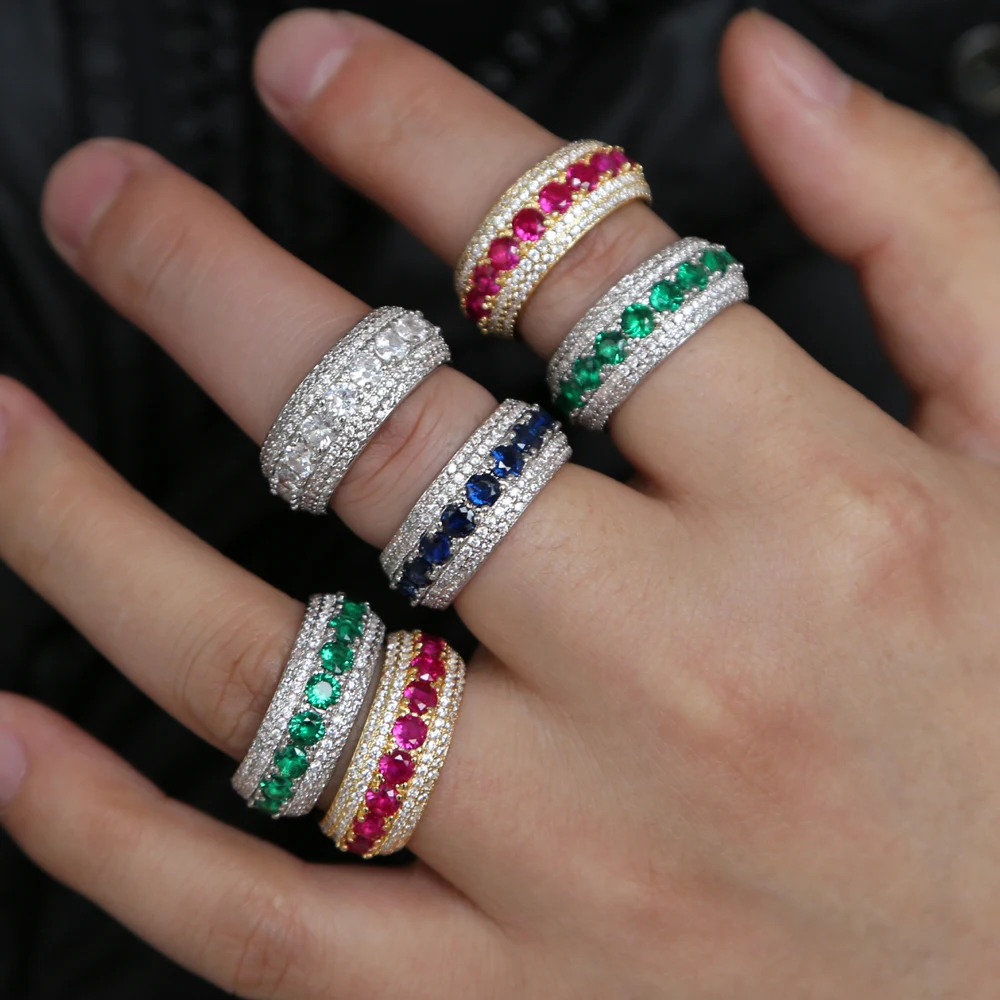 

Hip hop sparking Cubic Zirconia Rings Iced Out High Quality Micro Pave CZ Rings Women & Men Silver Finger cz band Ring size 7-10