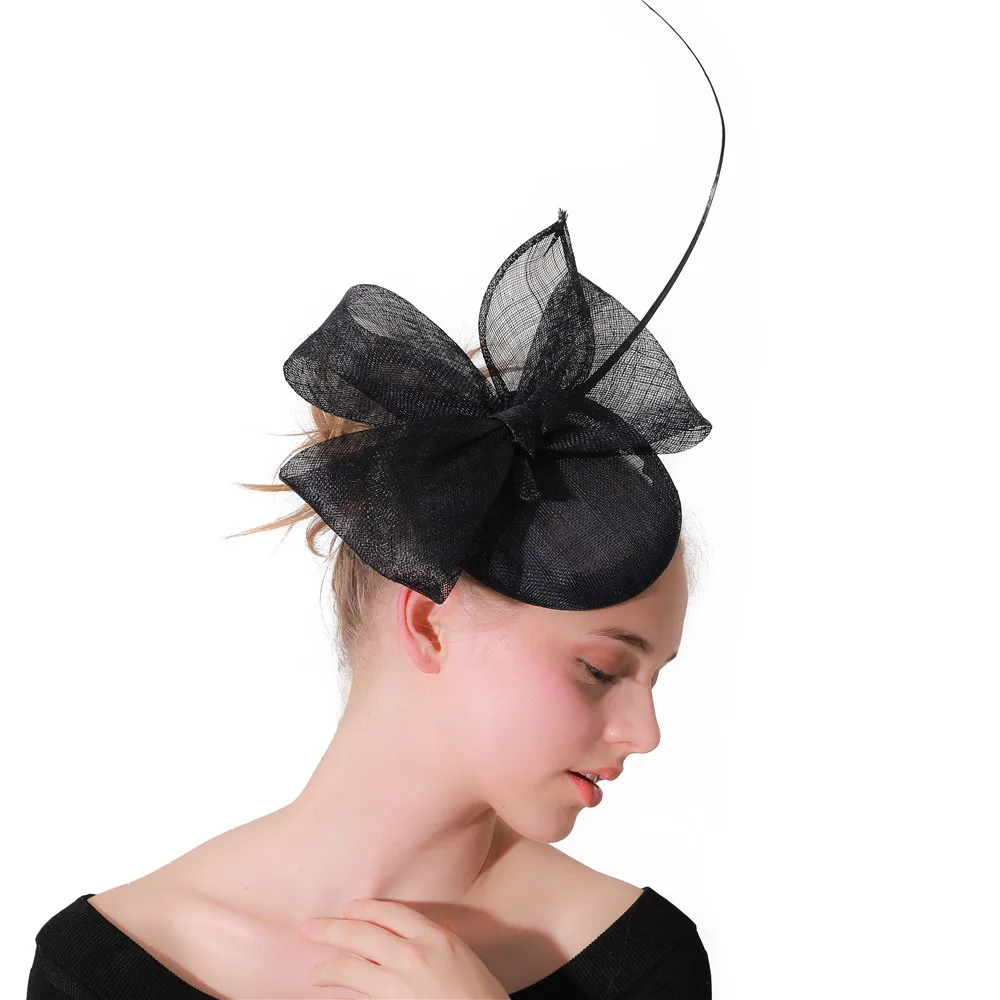 

Black sinamay party wedding fascinator hair women hats elegant feathers chapeau derby kenducky headwear with hair clips caps