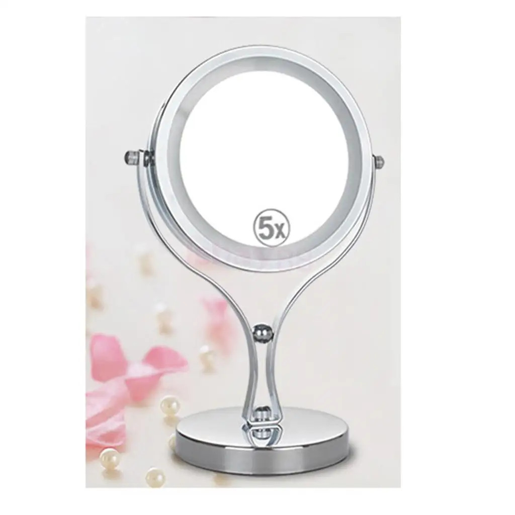 

Metal 6'' Tabletop Illuminated Lighted Double Sided Mirror 5x Magnifying Makeup Cosmetic Vanity Standing Mirror with LED Light