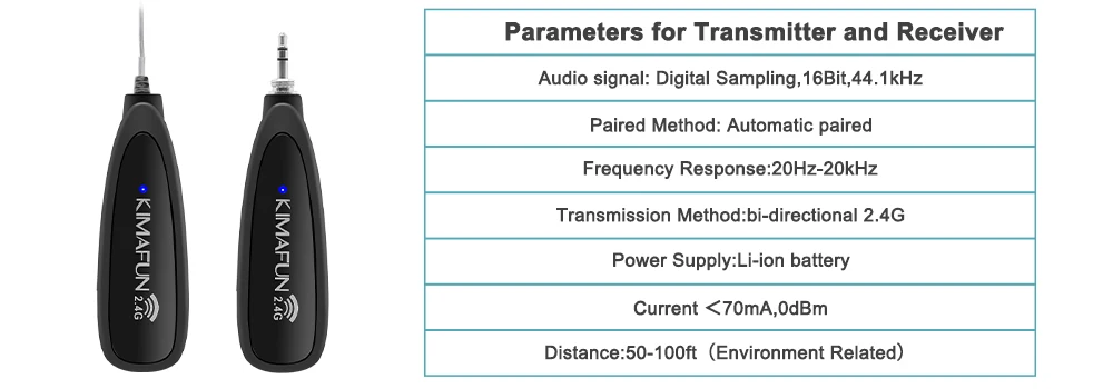 KIMAFUN 2,4G беспроводная гарнитура для кожи Водонепроницаемая микрофонная система с передатчиком и приемником 3,5 мм, дизайн для фитнес-тренера
