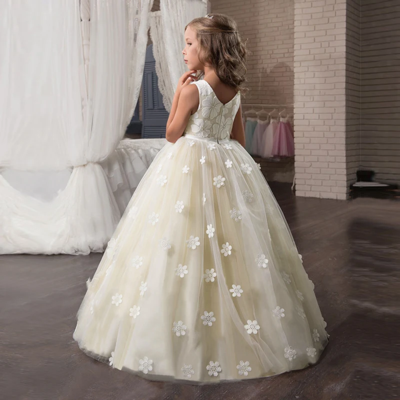 

Flower Elegant Wedding Dresses for Girls Floral Girl Princess First Communion Graduation Children Costume Teenage Girls Clothing