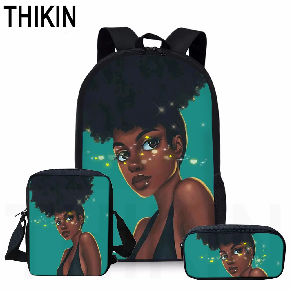 THIKIN Art Африканский школьный рюкзак с принтом для девочек, Повседневная сумка для книг, школьная сумка, 3 комплекта для подростков, для