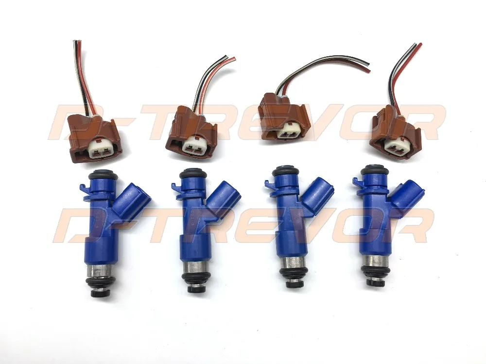 4PCS 410CC Fuel injector 16450 RWC A01 with plug wiring for Honda Acura