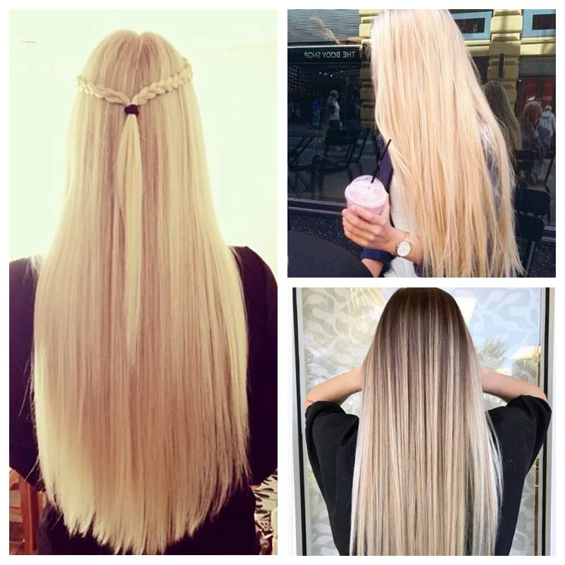 MISS WIG Blonde Synthetic Clip in Hair Extension 55cm Long Straight 5 Clip Hairpiece Heat Resistant Black Brown Color+-+-