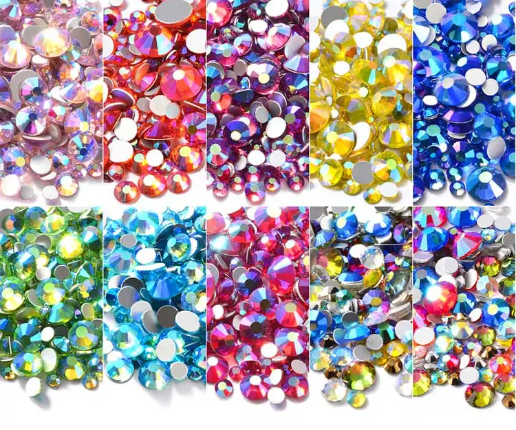 Разноцветные хрустальные стразы для дизайна ногтей разных размеров, не исправляемые стеклянные камни с плоской задней стороной, 3d блестящие украшения, драгоценные камни для рукоделия ногтей