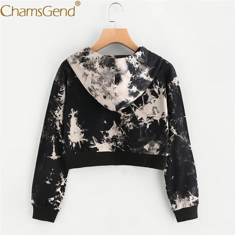 Chamsgend Hoodies Women Teenage Girls Cool Printing Black Crop Top