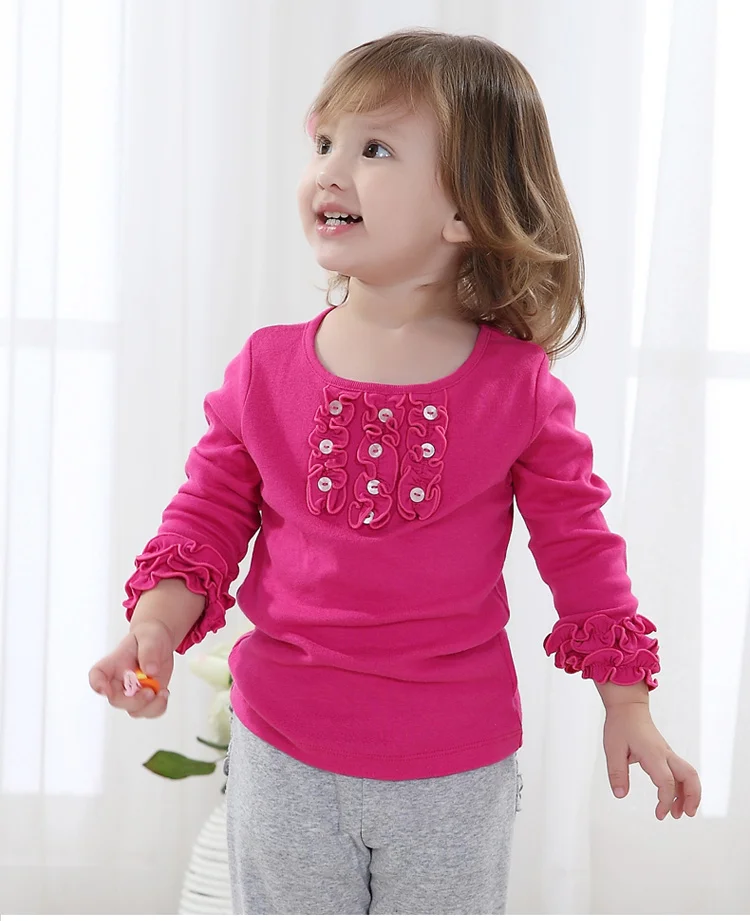 SUNVENO/футболка для девочек; коллекция года; сезон осень; брендовая футболка с длинными рукавами для маленьких девочек; милые кружевные рубашки; одежда для детей; блузка - Цвет: Розово-красный