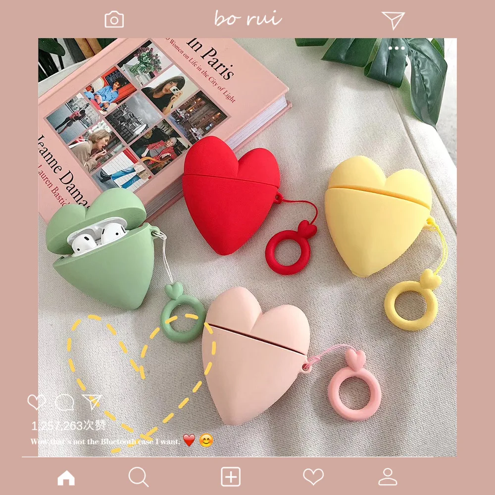 

Western style 3D Love Heart Keychain Wireless Earphone Case Apple Airpods 2 Silicone Headset Cover Gifts for women girl