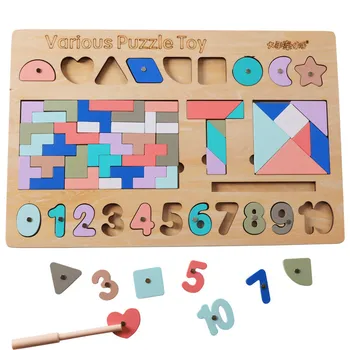 

Creative Wooden Puzzle Five In One Puzzle Board Children Educational Toys Early Education 3D Puzzle