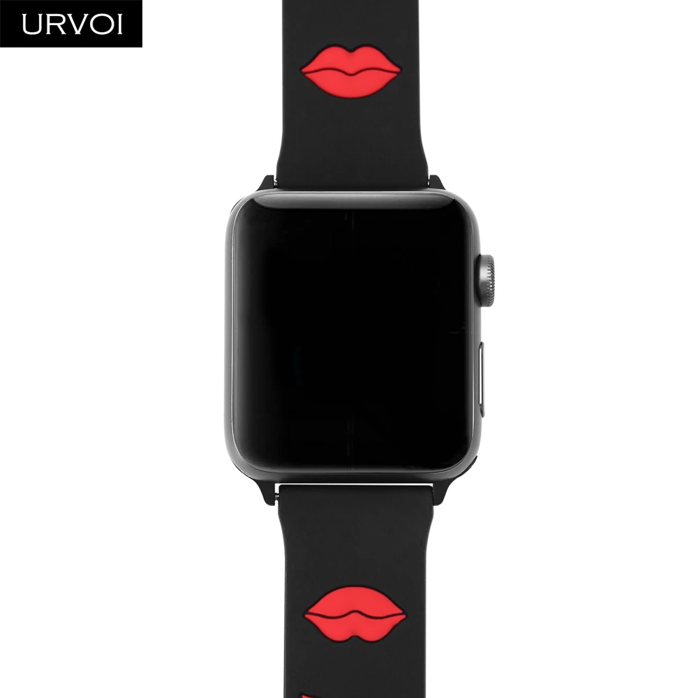 Ремешок URVOI для apple watch, серия 5, 4, 3, 21, ремешок для iwatch, мягкий силиконовый спортивный ремешок, 40, 44 мм, рисунок губ, прекрасный стиль для девочек