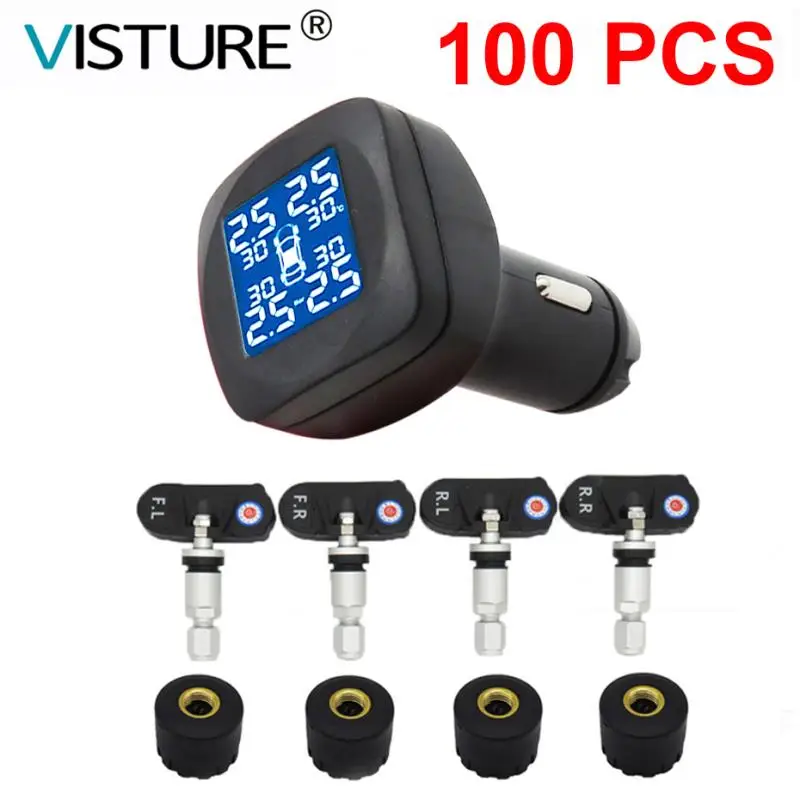 100 шт/лот TPMS Visture T05W/T05N автомобильный сигнализатор давления в шинах Система контроля температуры сигнализации прикуривателя