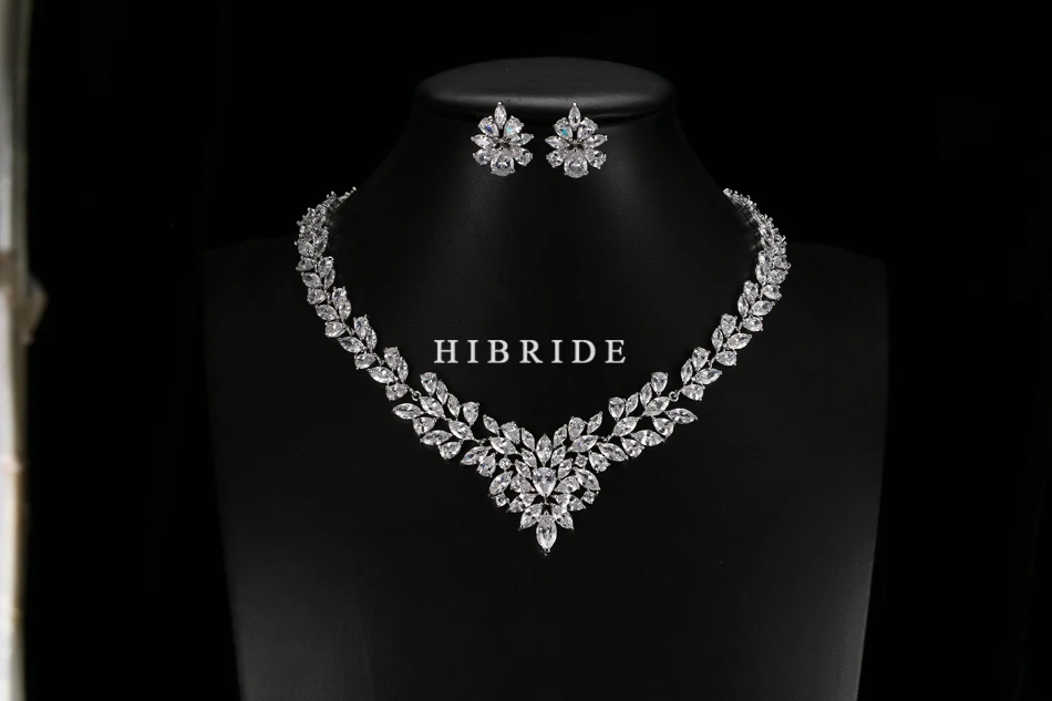 Hibrid ювелирное изделие роскошный прозрачный Кристальный золотой цвет AAA CZ ювелирный набор, серьги ожерелье вечерние наборы для женщин и девушек S-21
