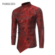 Мужская рубашка с цветочным принтом «пейсли»,, модная, с принтом из золотой фольги, мужские рубашки, облегающие, с неровными наклонными пуговицами, дизайнерская сорочка, Homme