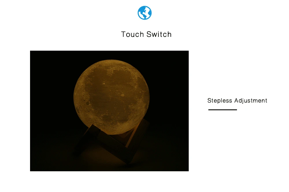 Rechargeable 3D Print Moon Lamp 2 Color Change Touch Switch Bedroom Bookcase Night Light Home Decor Creative Gift