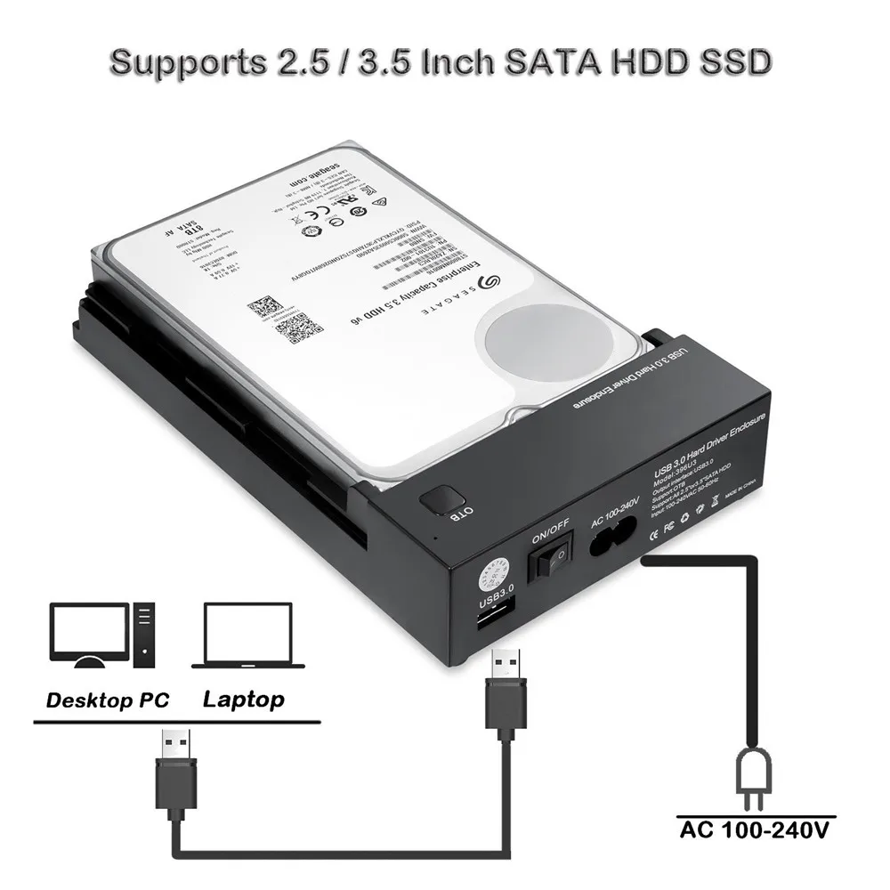 Внешний инструмент жесткий диск USB 3,0 для SATA док-станция для 2,5/3,5 дюймов HDD SSD Поддержка UASP автоматический сон