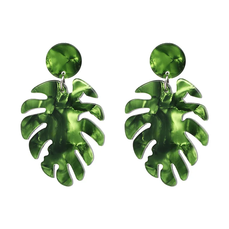 

Monstera leaf Acrylic Earrings for Women Green Blue Brown Big Pendientes Aretes De Mujer Modernos 2018 Wholesle Jewellery