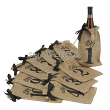 Высокое качество джутовый льняной недорогая сумка-кисет новогодний мешок для вина сумка для подарков с завязками индивидуальные подарочные пакеты для стандартных 750 мл вина