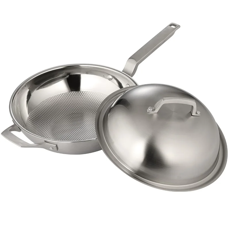 

32cm Cookware Wok Non-stick Cooker #304 Stainless Steel Frying Pan Uncoated Cooking Pot Frying Wok Pan Kitchen Pot