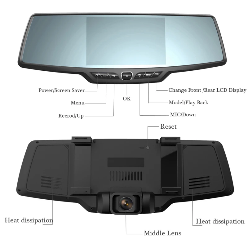 Range Tour C30 с двумя объективами зеркало заднего вида для автомобиля DVR камера Full HD 1080P 4," Lcd 170 градусов+ парковочная камера заднего вида видеорегистратор