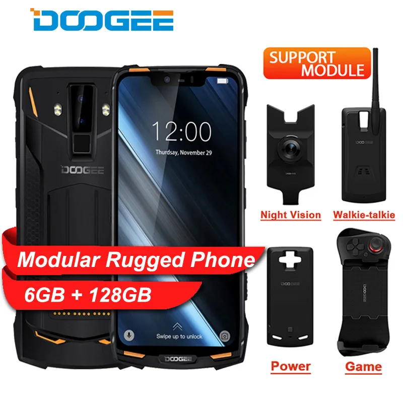 

IP68/IP69K DOOGEE S90 Modular Rugged Mobile Phone 6.18inch Display 5050mAh Helio P60 Octa Core 6GB 128GB Android 8.1 16.0M Cam