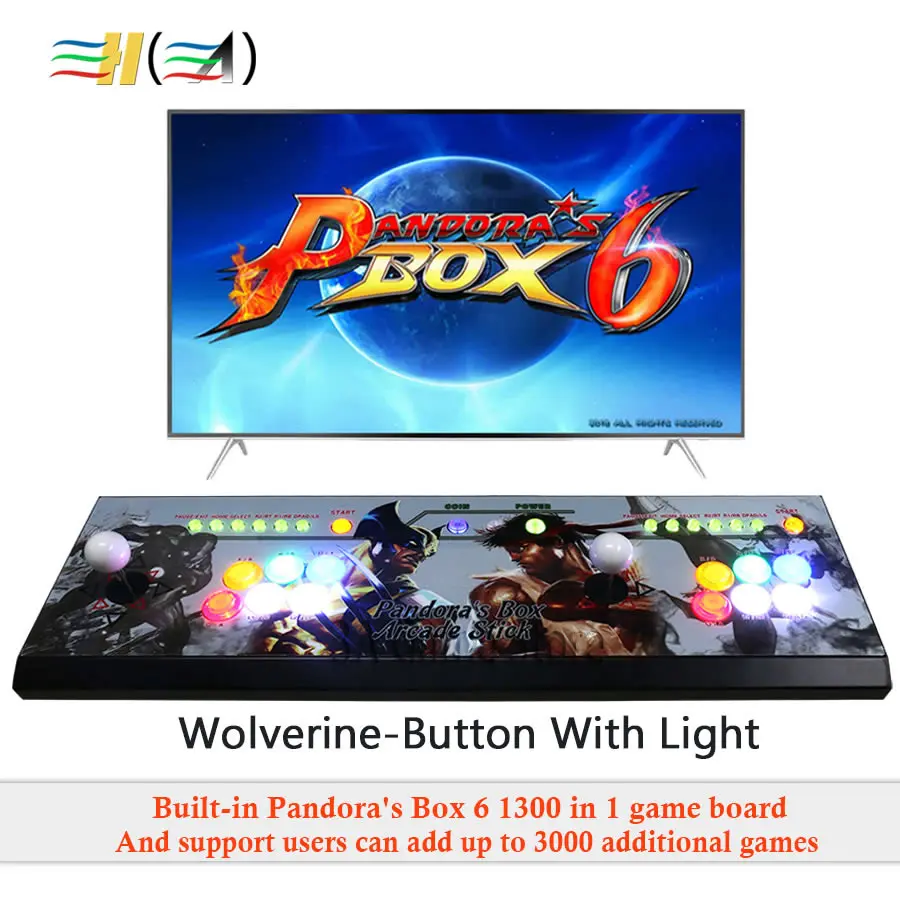 Pandora's box 6 1300 in 1 game arcade console usb joystick arcade buttons with light 2 players control machine pandora box 6 HD